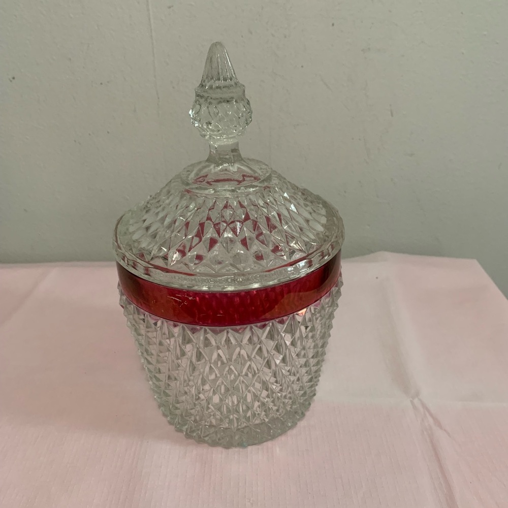 Indiana Glass Diamond Point, Ruby Flash Ice Bucket - Picture 2 of 7
